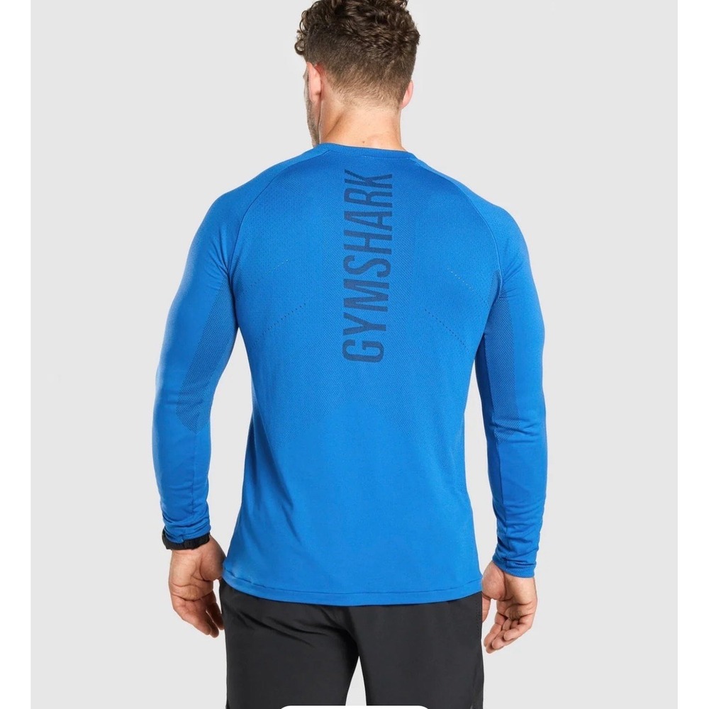 Gymshark Apex Seamless Long Sleeve T-Shirt Mens M Blue Mesh Vented Workout Gym - Picture 2 of 12